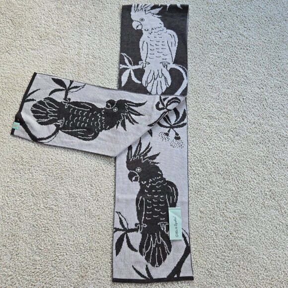 NWOT Otto & Spike Merino Scarf Knit Wool Cockatoo Parrot Bird BROWN - Picture 7 of 9